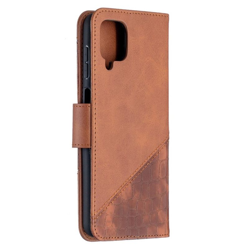 Etui Folio Samsung Galaxy A12 Szary Czarny Klasyczny Efekt Skóry Krokodyla