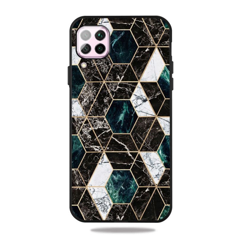 Etui Samsung Galaxy A12 Biały Czarny kolorowy Marmur W Geometrii Etui Ochronne