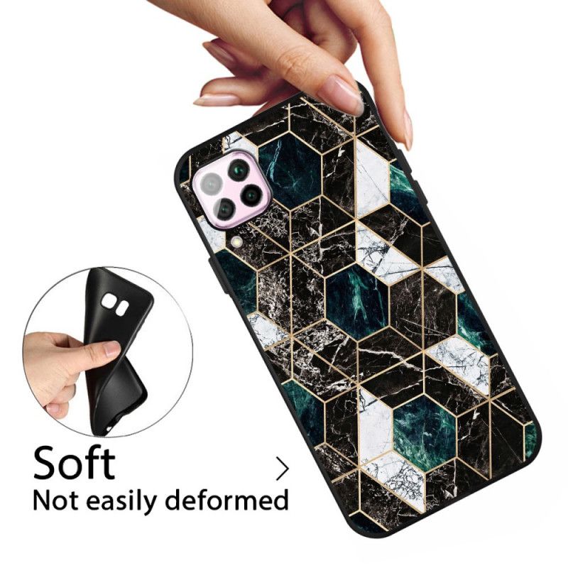 Etui Samsung Galaxy A12 Biały Czarny kolorowy Marmur W Geometrii Etui Ochronne