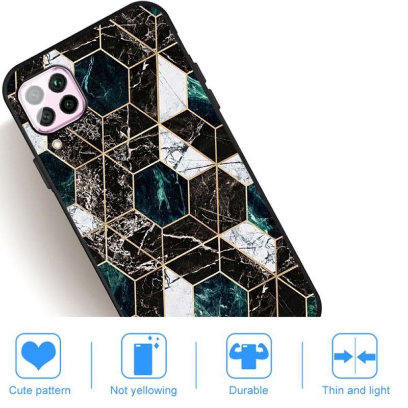 Etui Samsung Galaxy A12 Biały Czarny kolorowy Marmur W Geometrii Etui Ochronne