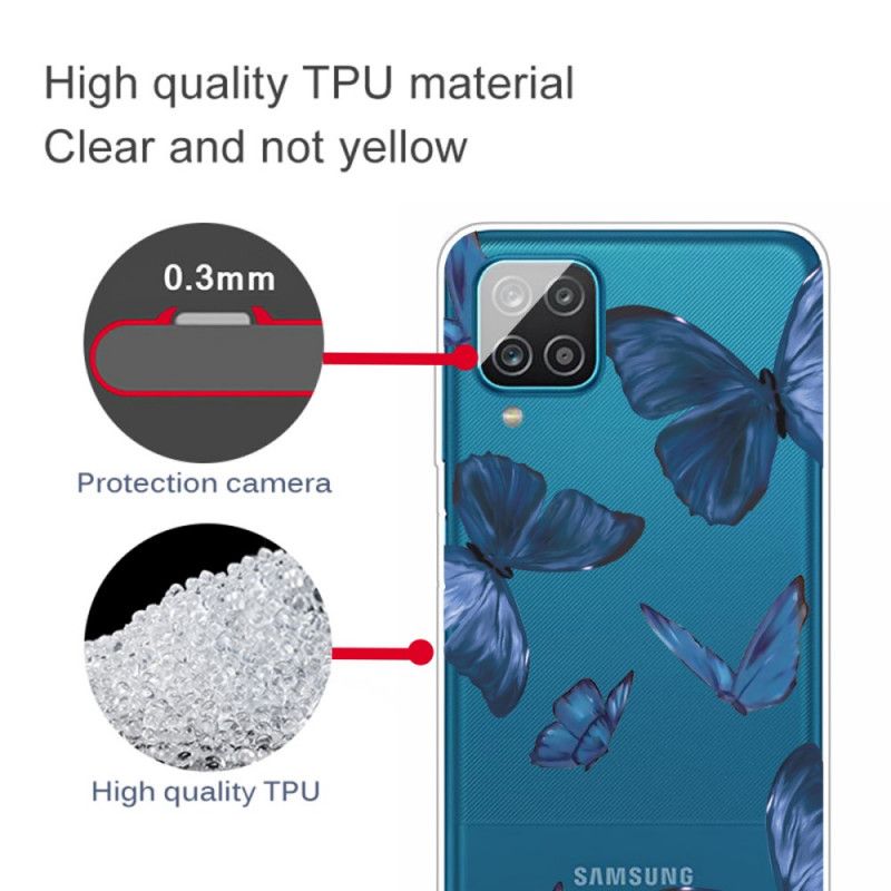 Etui Samsung Galaxy A12 Ciemnoniebieski Różowy Dzikie Motyle Etui Ochronne