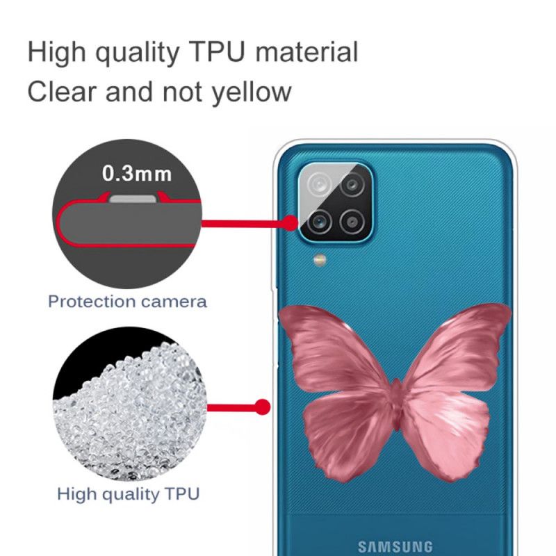 Etui Samsung Galaxy A12 Ciemnoniebieski Różowy Dzikie Motyle Etui Ochronne