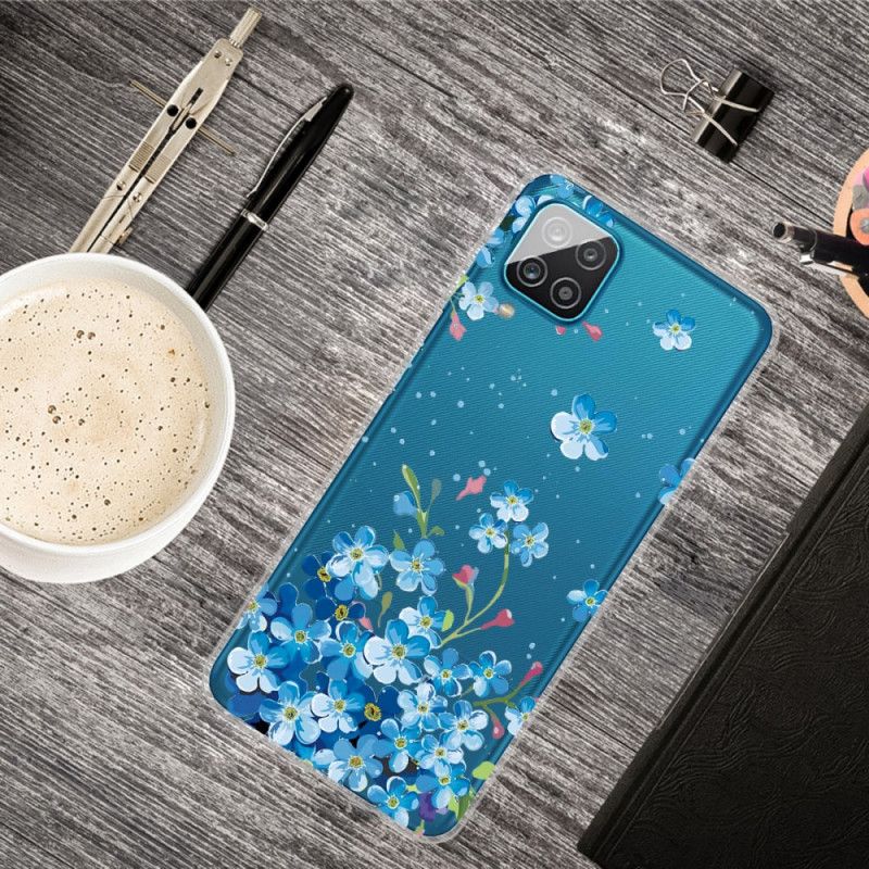 Etui Samsung Galaxy A12 Niebieskie Kwiaty Etui Ochronne