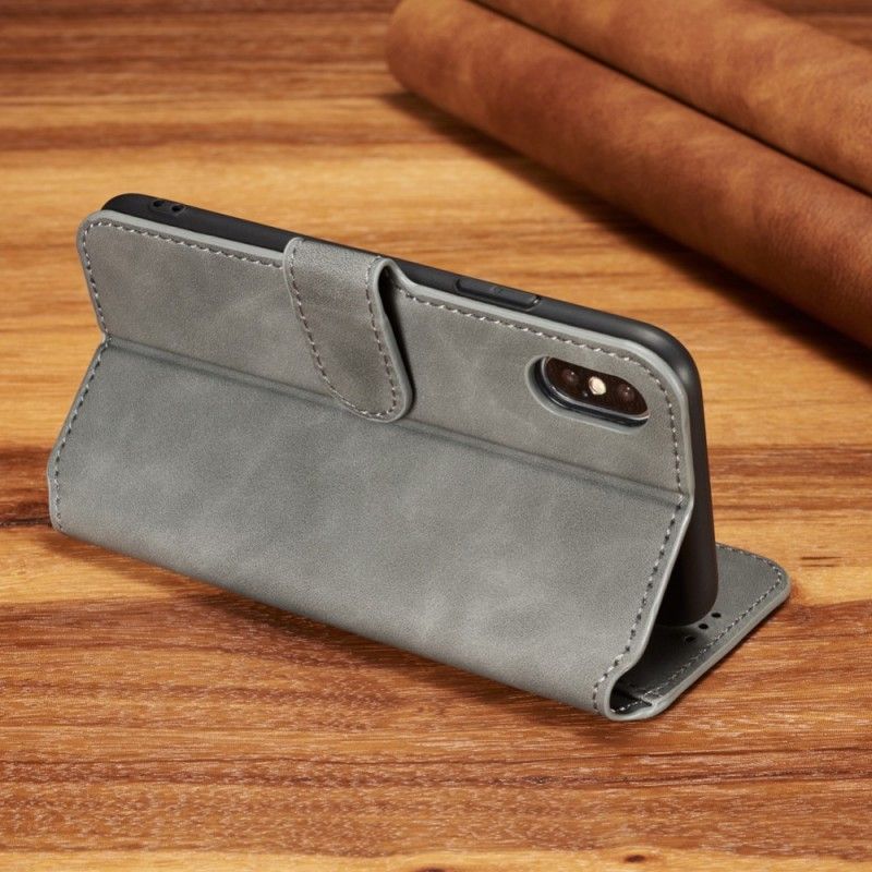 Etui Folio iPhone XS Szary Czarny Retro Dg.Ming