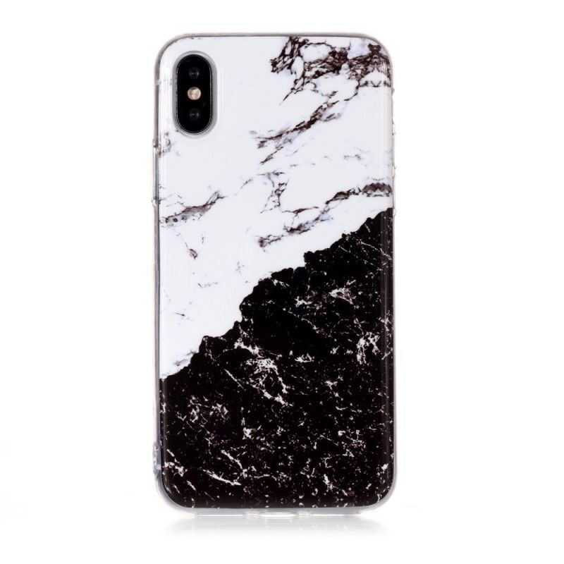 Etui iPhone XS Biały Czarny Ciemny Marmur