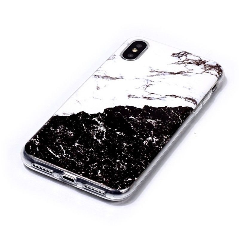 Etui iPhone XS Biały Czarny Ciemny Marmur