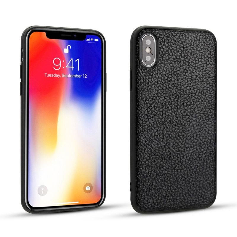 Etui iPhone XS Brązowy Czarny Prawdziwa Skóra Liczi Etui Ochronne