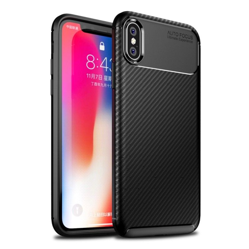 Etui iPhone XS Granatowy Czarny Elastyczna Tekstura Włókna Węglowego Etui Ochronne