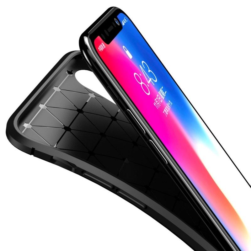 Etui iPhone XS Granatowy Czarny Elastyczna Tekstura Włókna Węglowego Etui Ochronne