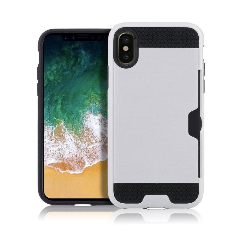 Etui iPhone XS Szary Biały Sztywny Uchwyt Na Kartę