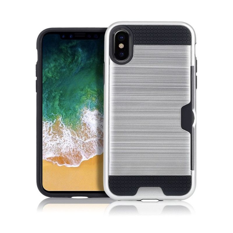 Etui iPhone XS Szary Biały Sztywny Uchwyt Na Kartę