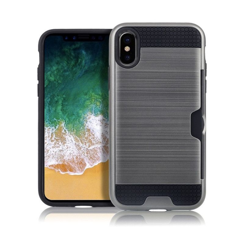 Etui iPhone XS Szary Biały Sztywny Uchwyt Na Kartę