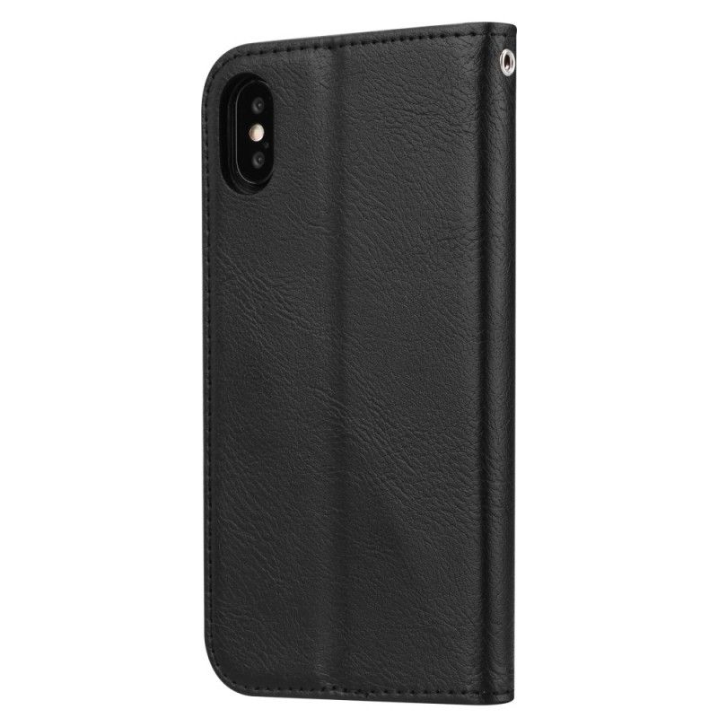 Flip Kotelot iPhone XS Czerwony Czarny Etui Na Karty Ze Sztucznej Skóry