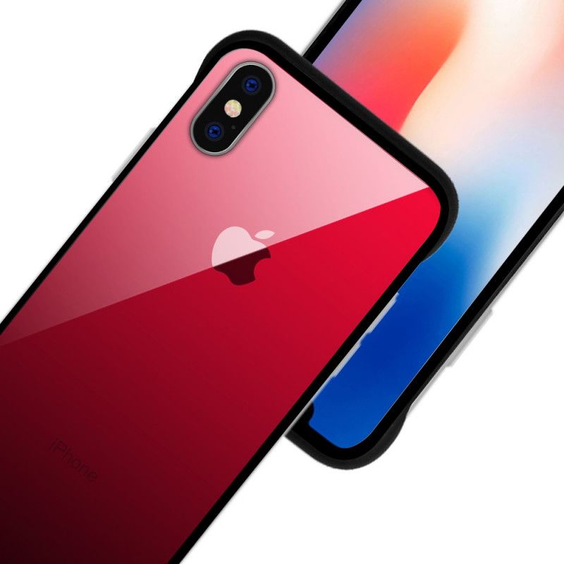 Futerały iPhone XS Różowy Czerwony Nxe Kolory Hartowanego Szkła