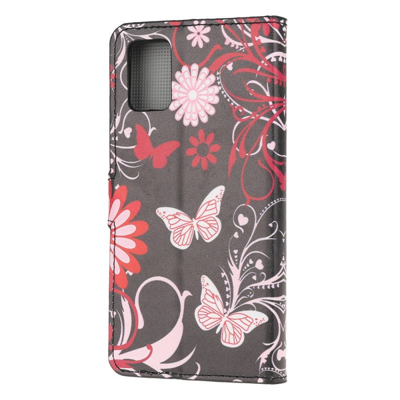 Etui Folio Samsung Galaxy A52 4G / A52 5G Biały Czarny Motyle I Kwiaty