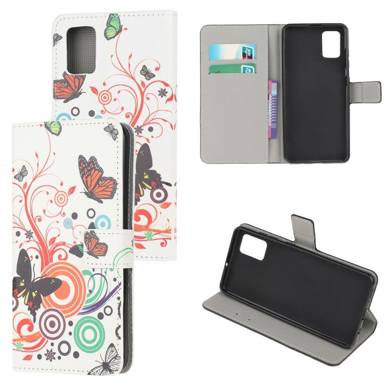 Etui Folio Samsung Galaxy A52 4G / A52 5G Biały Czarny Motyle I Kwiaty