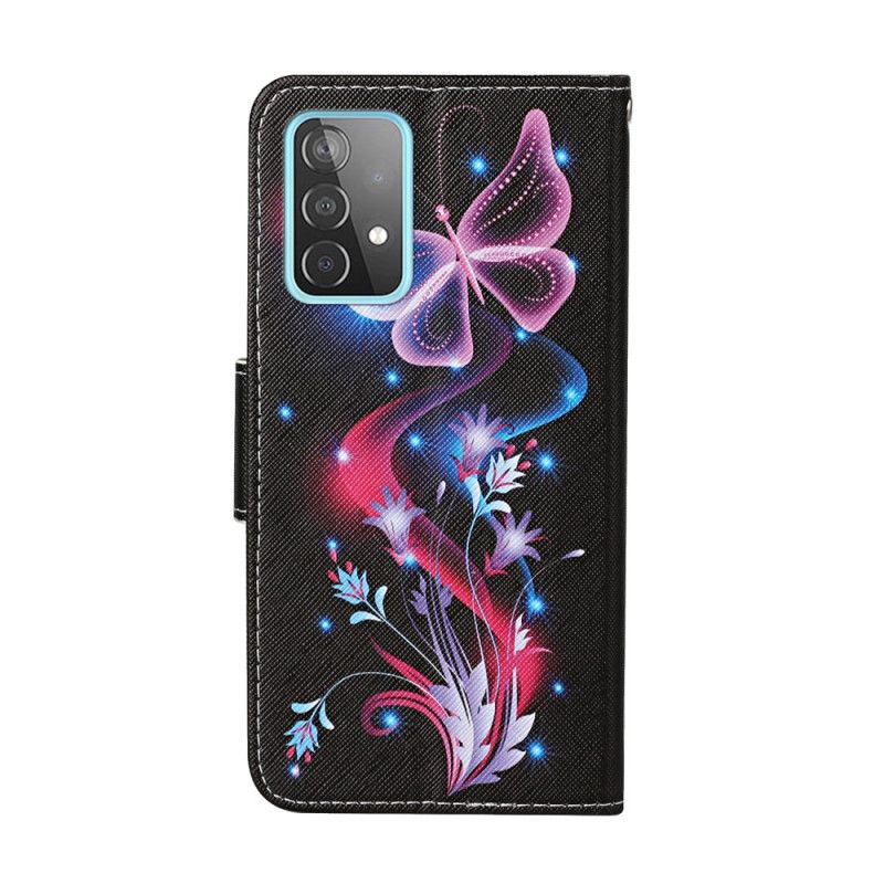 Etui Folio Samsung Galaxy A52 4G / A52 5G Biały Czarny Motyle I Stringi