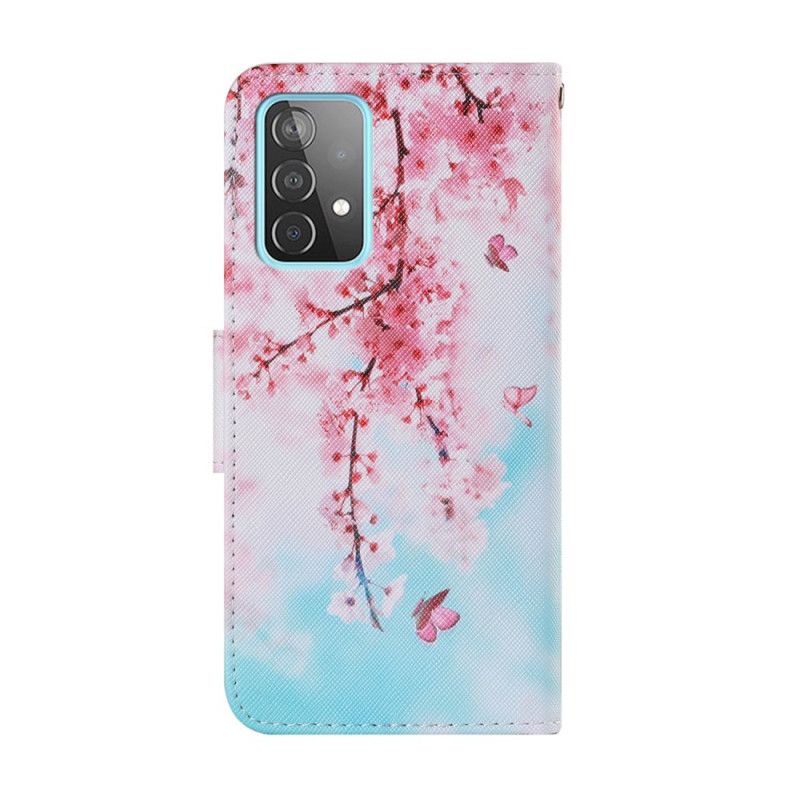 Etui Folio Samsung Galaxy A52 4G / A52 5G Czerwone Gałązki Ze Stringami Etui Ochronne