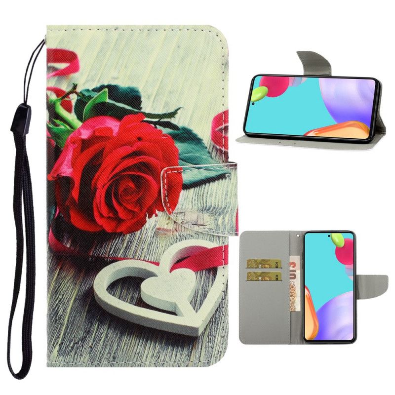 Etui Folio Samsung Galaxy A52 4G / A52 5G Czerwony Czarny Kolorowe Kwiaty Z Paskiem