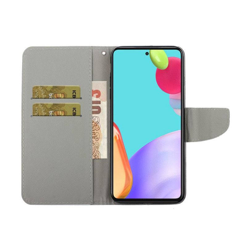 Etui Folio Samsung Galaxy A52 4G / A52 5G Czerwony Czarny Kolorowe Kwiaty Z Paskiem