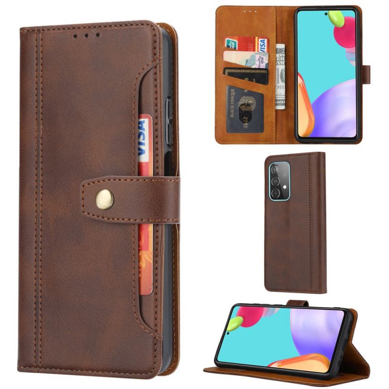 Etui Folio Samsung Galaxy A52 4G / A52 5G Czerwony Czarny Przednia Kieszeń Na Karty I Pasek Z Efektem Skóry