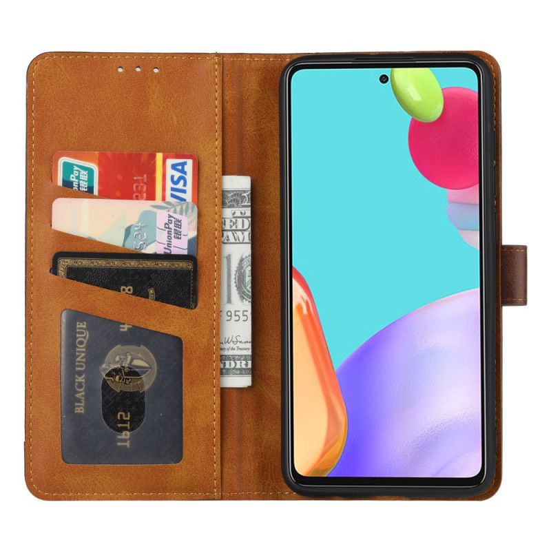 Etui Folio Samsung Galaxy A52 4G / A52 5G Czerwony Czarny Przednia Kieszeń Na Karty I Pasek Z Efektem Skóry