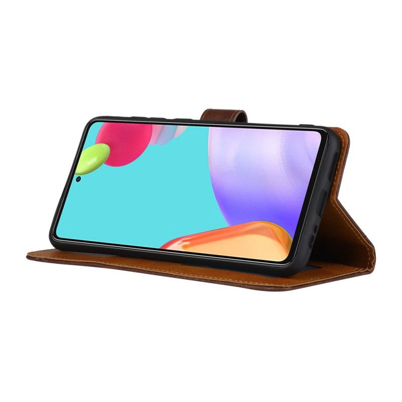 Etui Folio Samsung Galaxy A52 4G / A52 5G Czerwony Czarny Przednia Kieszeń Na Karty I Pasek Z Efektem Skóry