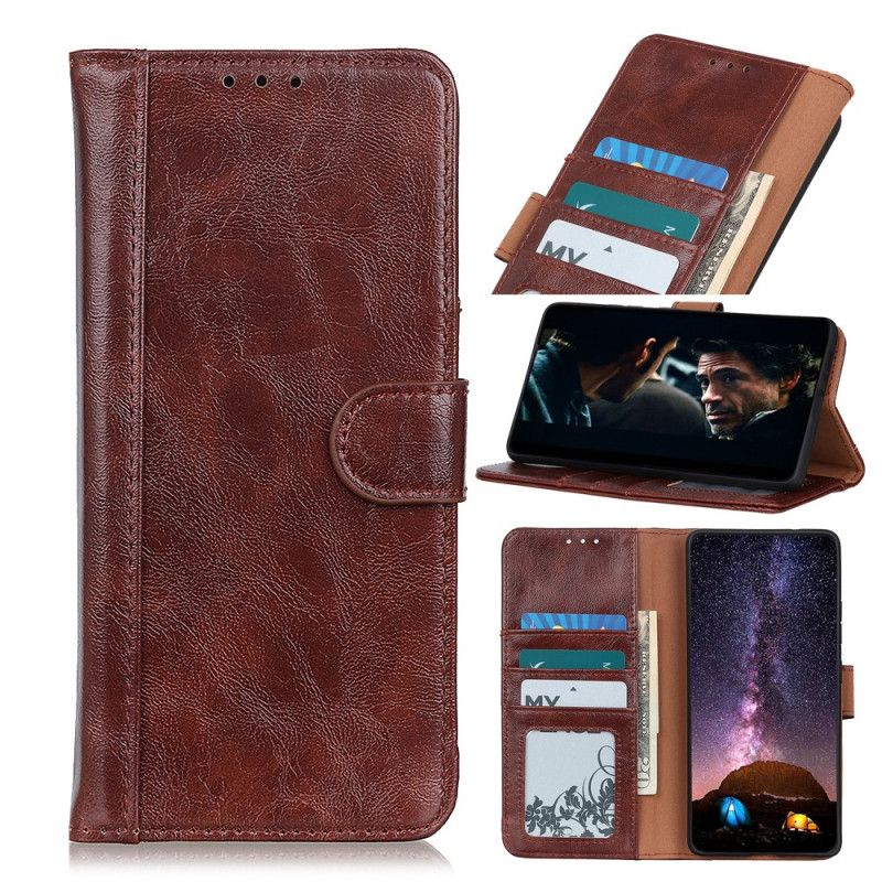 Etui Folio Samsung Galaxy A52 4G / A52 5G Czerwony Czarny Styl Dwoiny Błyszczącej Skóry