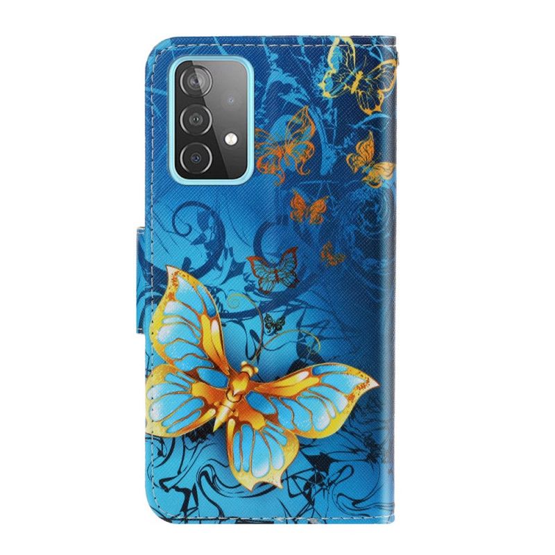 Etui Folio Samsung Galaxy A52 4G / A52 5G Granatowy Czarny Wersje Motylkowe Ze Stringami