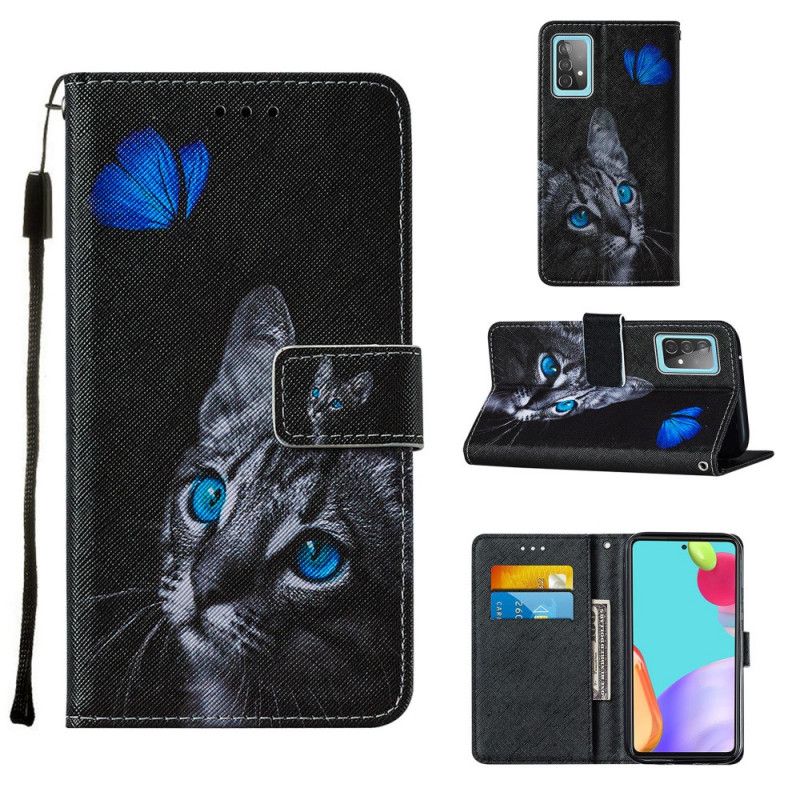 Etui Folio Samsung Galaxy A52 4G / A52 5G Kot I Niebieski Motyl