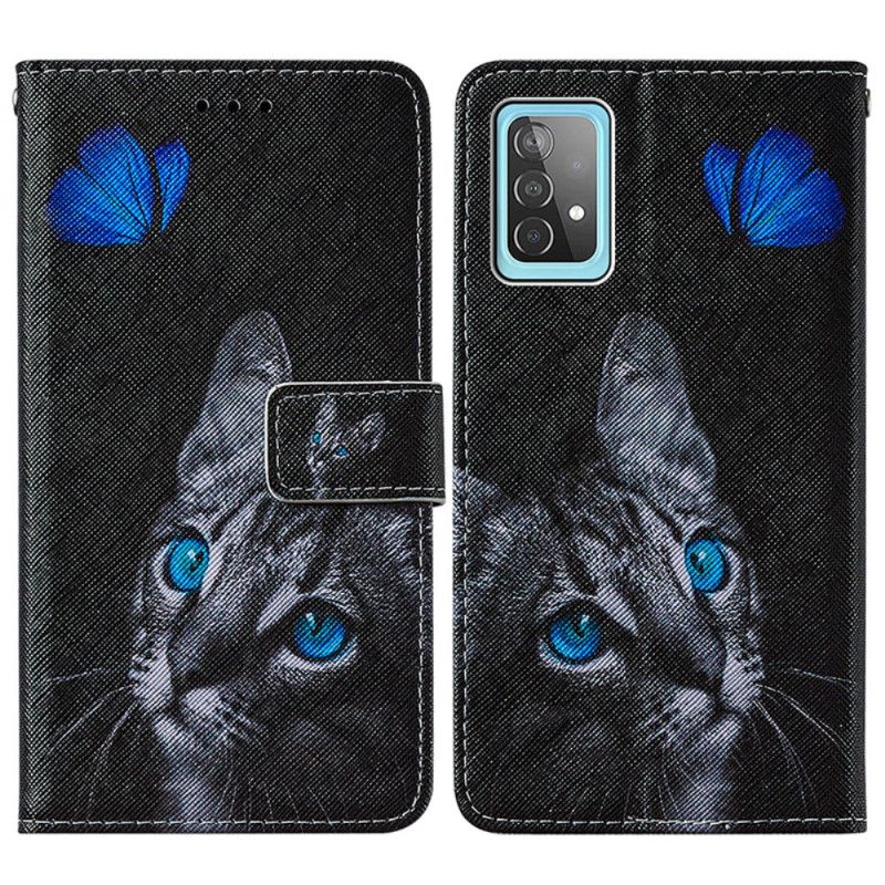 Etui Folio Samsung Galaxy A52 4G / A52 5G Kot I Niebieski Motyl