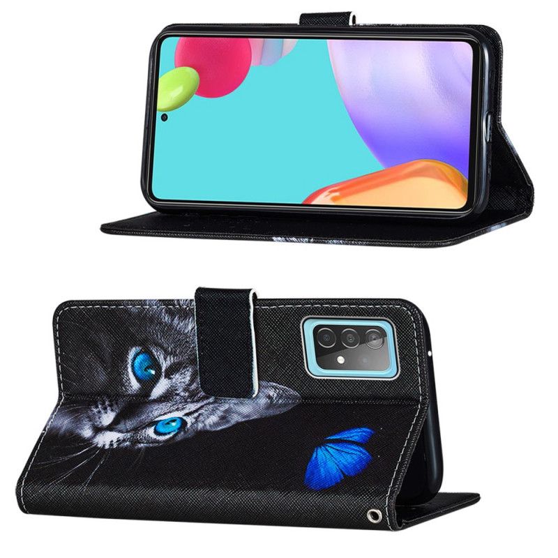 Etui Folio Samsung Galaxy A52 4G / A52 5G Kot I Niebieski Motyl