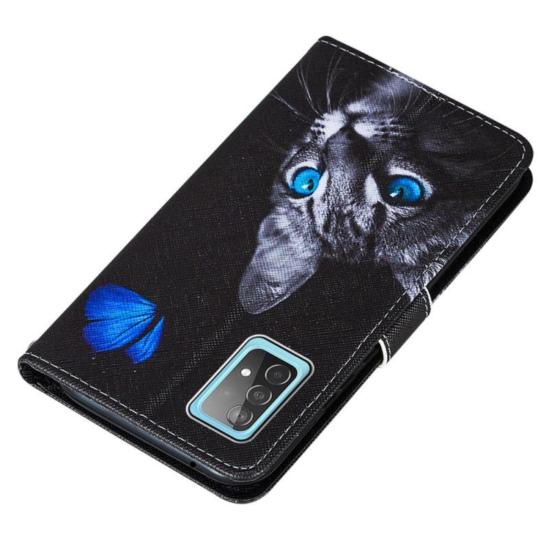 Etui Folio Samsung Galaxy A52 4G / A52 5G Kot I Niebieski Motyl