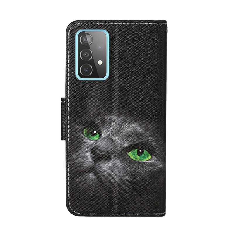 Etui Folio Samsung Galaxy A52 4G / A52 5G Kot Z Zielonymi Oczami Ze Stringami