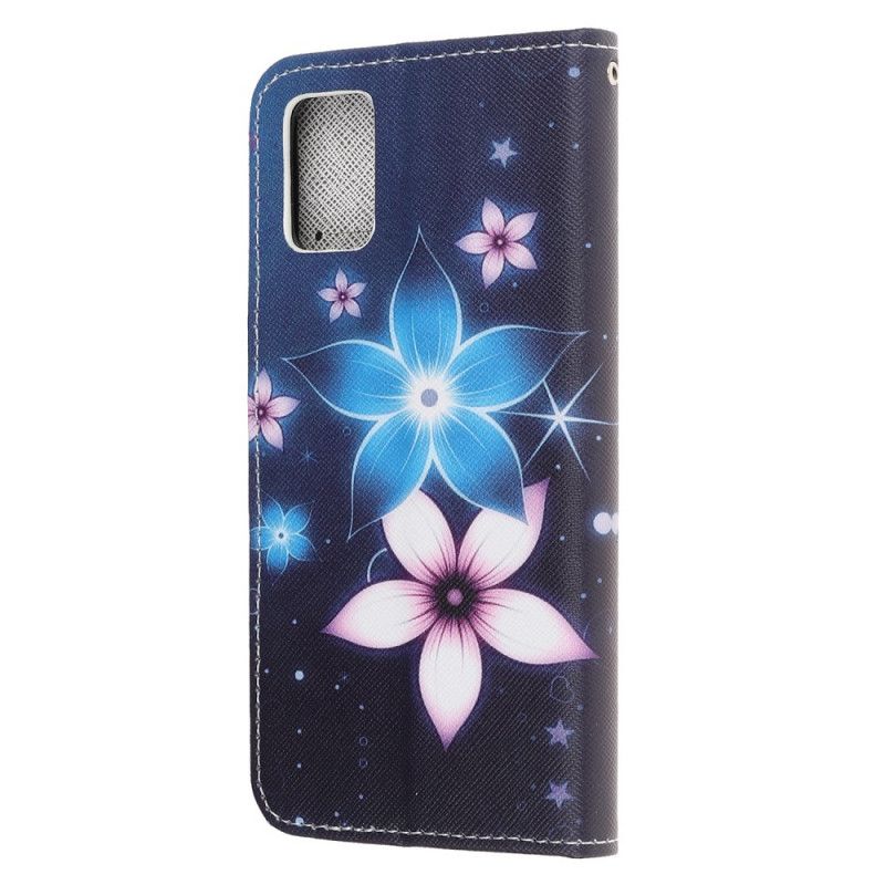 Etui Folio Samsung Galaxy A52 4G / A52 5G Księżycowe Kwiaty Ze Stringami Etui Ochronne