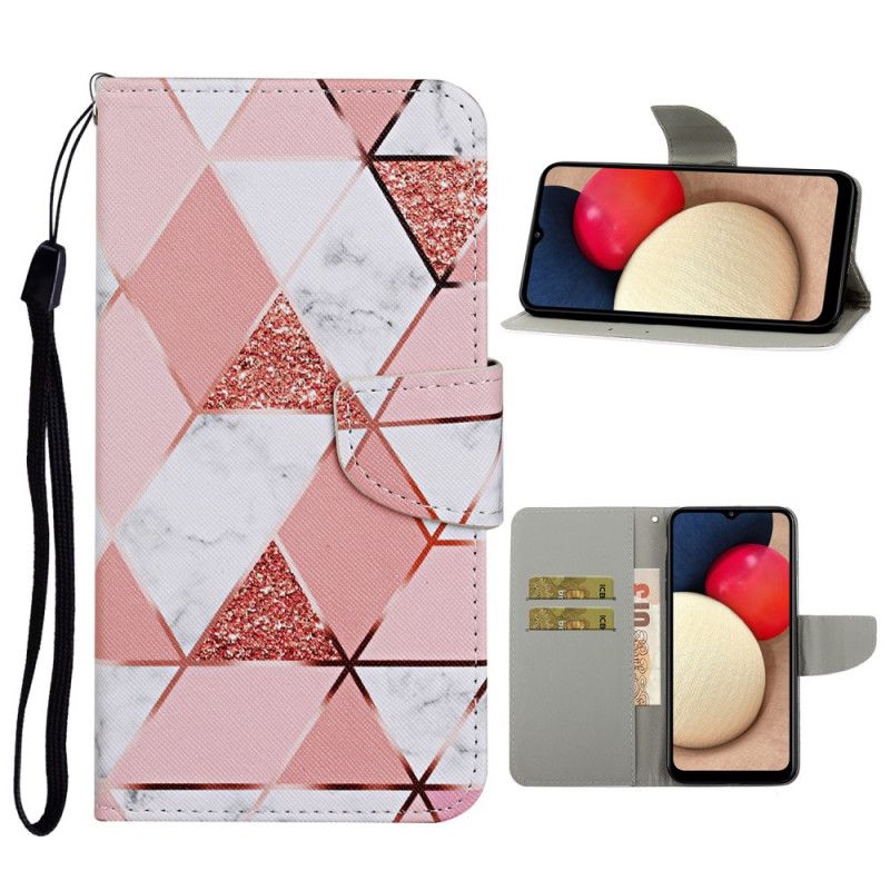 Etui Folio Samsung Galaxy A52 4G / A52 5G Marmur I Cekiny Z Paskiem