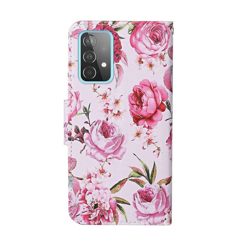 Etui Folio Samsung Galaxy A52 4G / A52 5G Mistrzowskie Kwiaty Ze Stringami Etui Ochronne