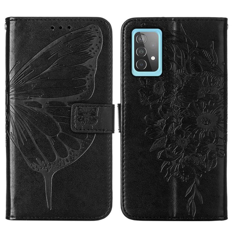 Etui Folio Samsung Galaxy A52 4G / A52 5G Szary Czarny Designerski Motylek Z Paskiem