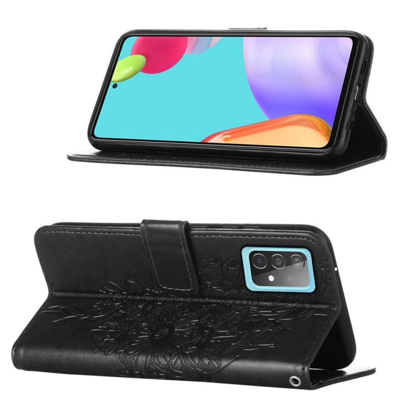 Etui Folio Samsung Galaxy A52 4G / A52 5G Szary Czarny Designerski Motylek Z Paskiem