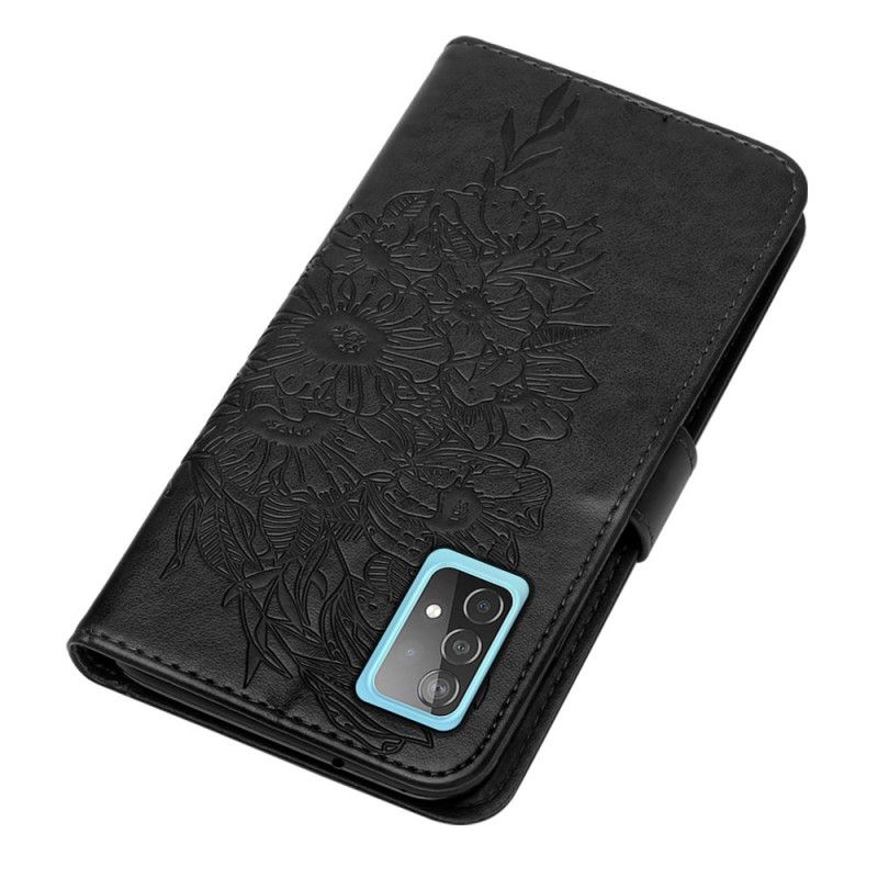 Etui Folio Samsung Galaxy A52 4G / A52 5G Szary Czarny Designerski Motylek Z Paskiem