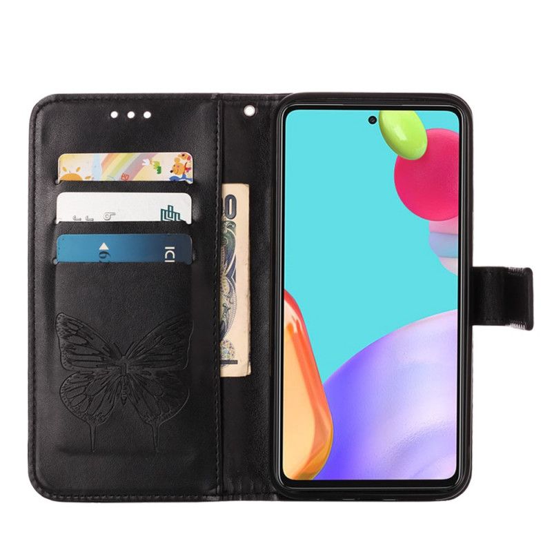 Etui Folio Samsung Galaxy A52 4G / A52 5G Szary Czarny Designerski Motylek Z Paskiem