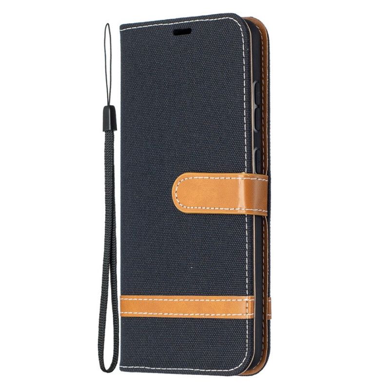 Etui Folio Samsung Galaxy A52 4G / A52 5G Szary Czarny Efekt Tkaniny I Skóry Ze Stringami