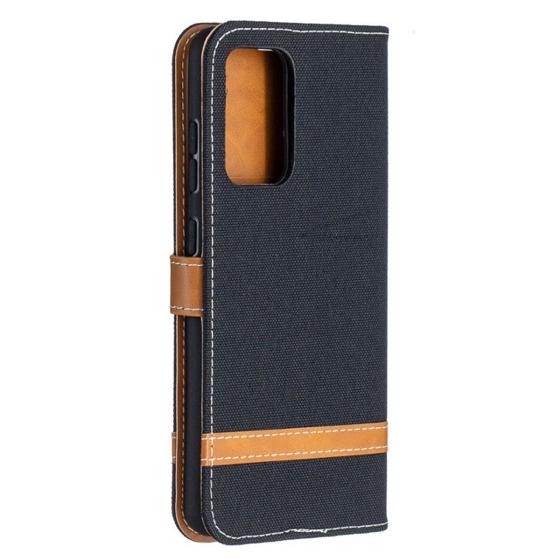 Etui Folio Samsung Galaxy A52 4G / A52 5G Szary Czarny Efekt Tkaniny I Skóry Ze Stringami