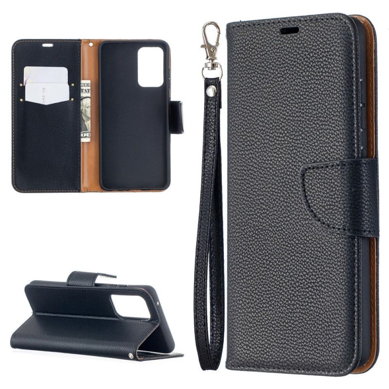 Etui Folio Samsung Galaxy A52 4G / A52 5G Szary Czarny Liczi Ukośny Płatek Etui Ochronne