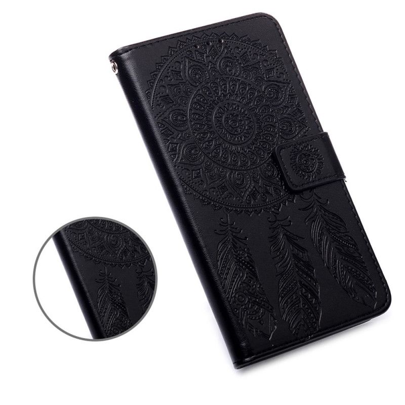 Etui Folio Samsung Galaxy A52 4G / A52 5G Szary Czarny Nadruk Łapacza Snów I Stringi Etui Ochronne