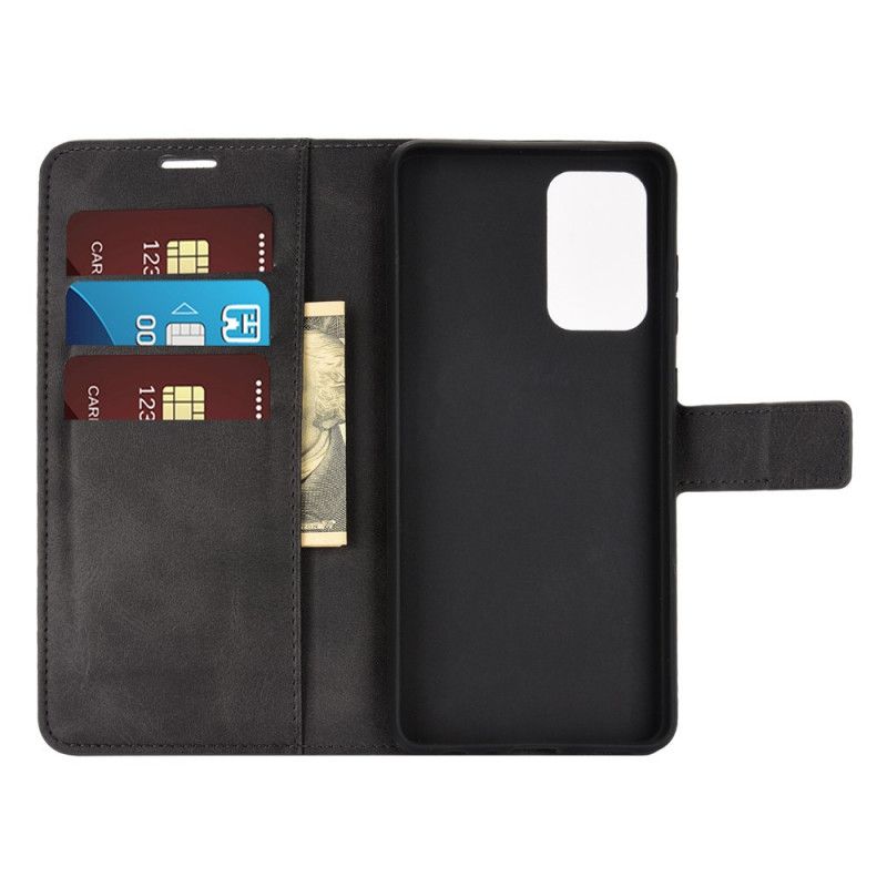 Etui Folio Samsung Galaxy A52 4G / A52 5G Szary Czarny Smukła Imitacja Skóry Etui Ochronne