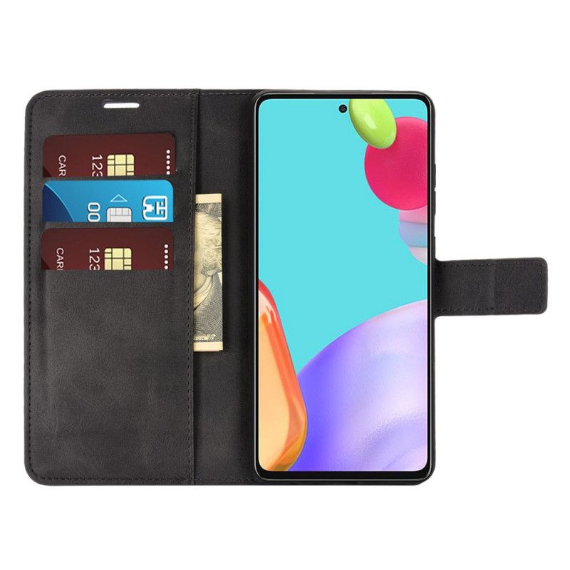 Etui Folio Samsung Galaxy A52 4G / A52 5G Szary Czarny Smukła Imitacja Skóry Etui Ochronne