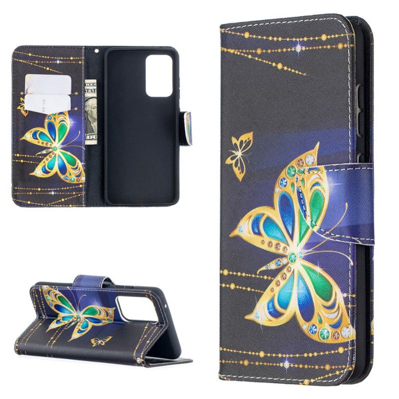 Etui Folio Samsung Galaxy A52 4G / A52 5G Złote Motyle Etui Ochronne