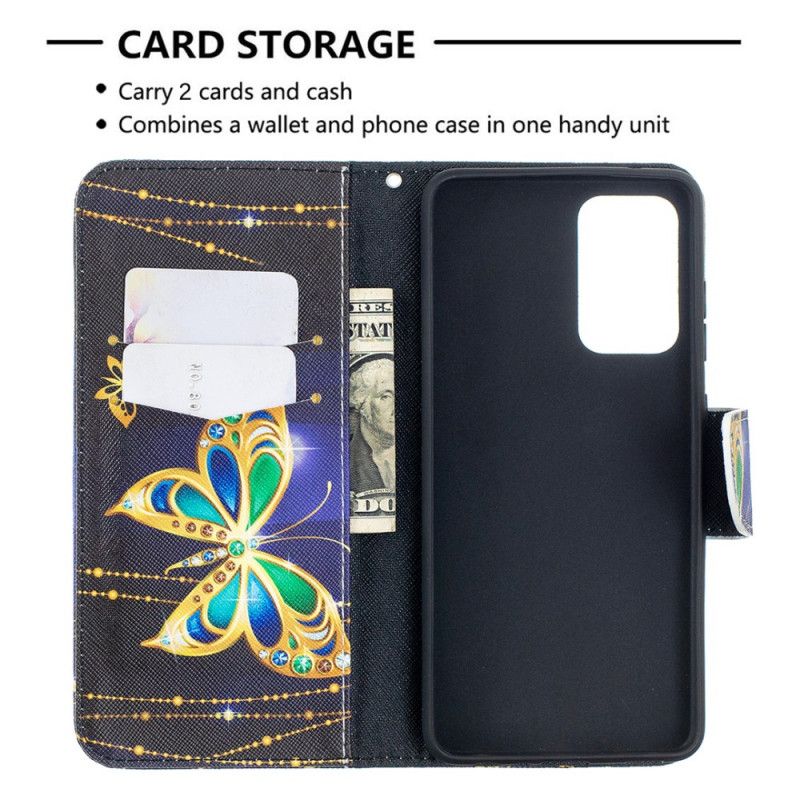 Etui Folio Samsung Galaxy A52 4G / A52 5G Złote Motyle Etui Ochronne