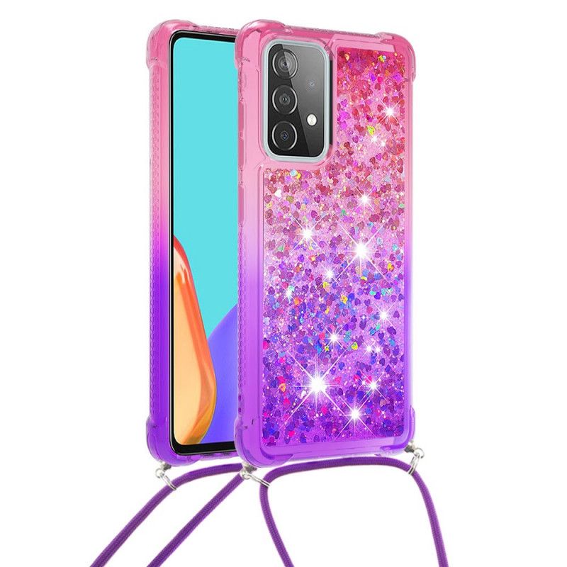 Etui Samsung Galaxy A52 4G / A52 5G Ciemnoniebieski Magenta Silikonowy Brokat I Sznurek Etui Ochronne